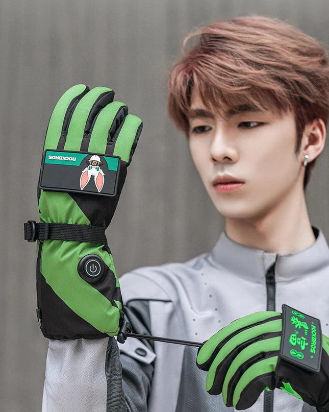 ROCKBROS Heat Skiing Gloves Electric Heated Gloves Winter Thermal Gloves Snowboard Cycling Motorcycle Bicycle Ski Outdoor Glove