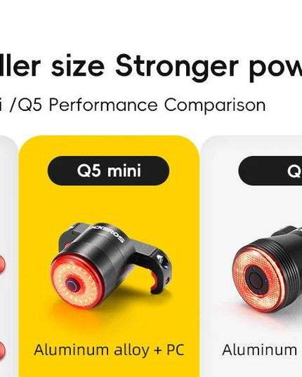 ROCKBROS Bicycle Smart Auto Brake Sensing Light IPx6 Waterproof Type-C Charging Taillight Bike Rear Light Accessories Q5 Mini