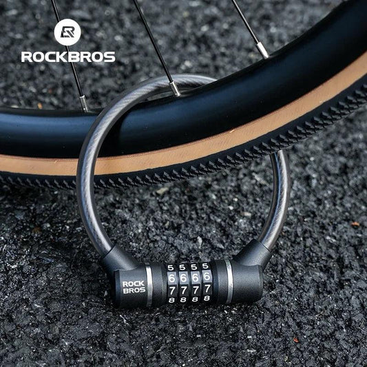 ROCKBROS Portable Bicycle Steel Cable Lock 4-Digit Password PVC Waterproof Dustproof Bike Lock Safety Lock MTB Road Accessories