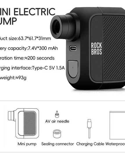 ROCKBROS Electric Air Pump Portable 100PSI Bicycle Pump Air Compressor Rechargeable Tire Inflator Pump 300mAh Battery Capacity