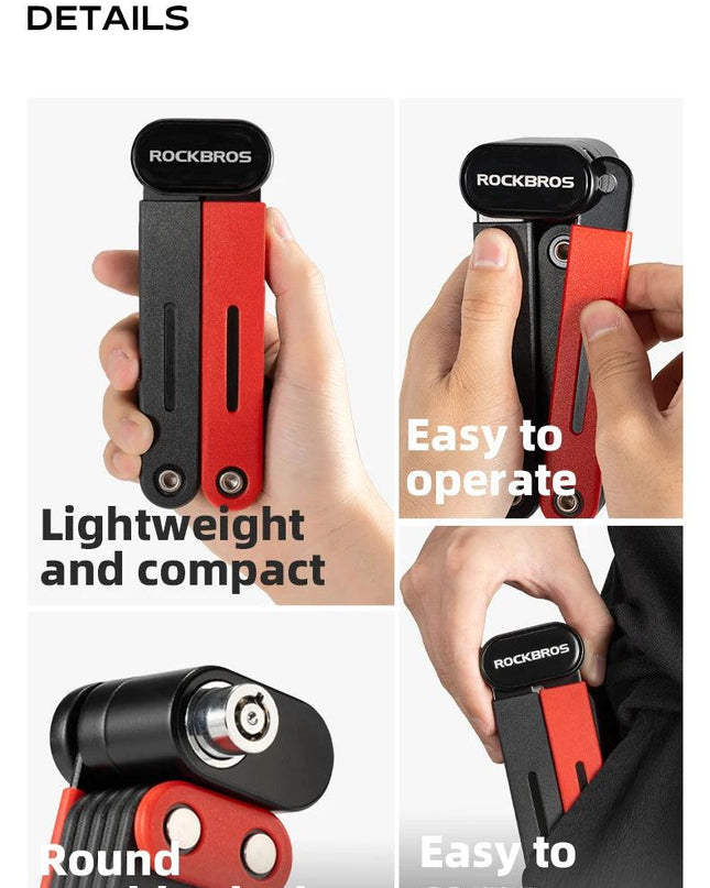 ROCKBROS Bike Foldable Lock Anti-theft Security Chain Cable Padlock 120CM Lengthened Chain Lock MTB Road Portable Cycling Lock