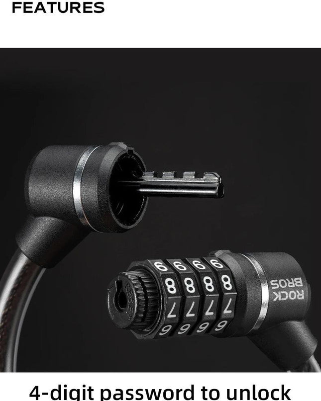 ROCKBROS Portable Bicycle Steel Cable Lock 4-Digit Password PVC Waterproof Dustproof Bike Lock Safety Lock MTB Road Accessories