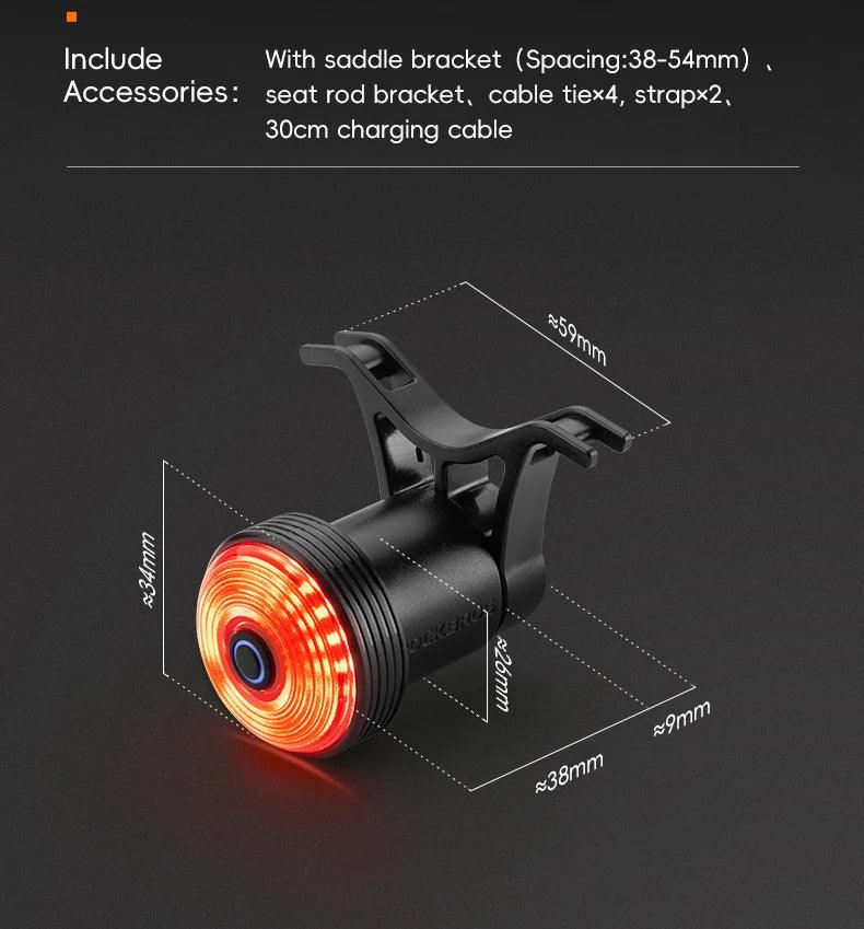 ROCKBROS Bicycle Taillight Smart Auto Brake Sensing MTB Road Bike Light New Type-C Charging Seatposts Saddle Bike Rear Light LED