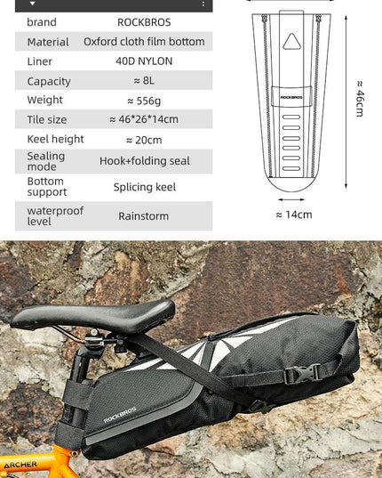 ROCKBROS Bike Bag Waterproof Reflective 10L Large Capacity Saddle Bag Cycling Foldable Tail Rear Bag MTB Road Trunk Bicycle Bag