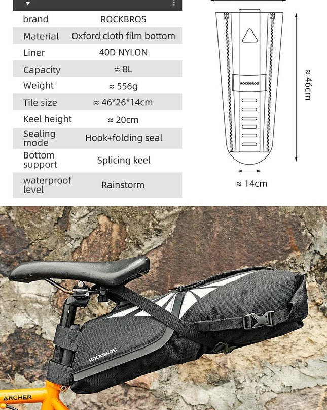 ROCKBROS Bike Bag Waterproof Reflective 10L Large Capacity Saddle Bag Cycling Foldable Tail Rear Bag MTB Road Trunk Bicycle Bag