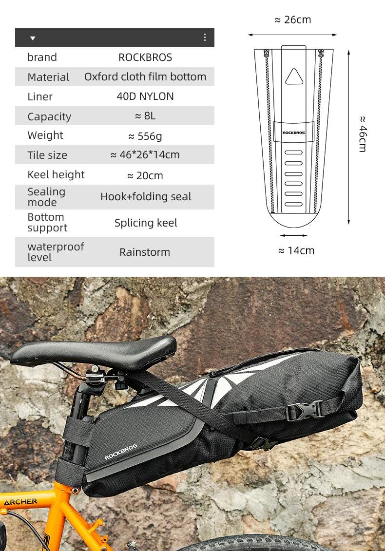 ROCKBROS Bike Bag Waterproof Reflective 10L Large Capacity Saddle Bag Cycling Foldable Tail Rear Bag MTB Road Trunk Bicycle Bag