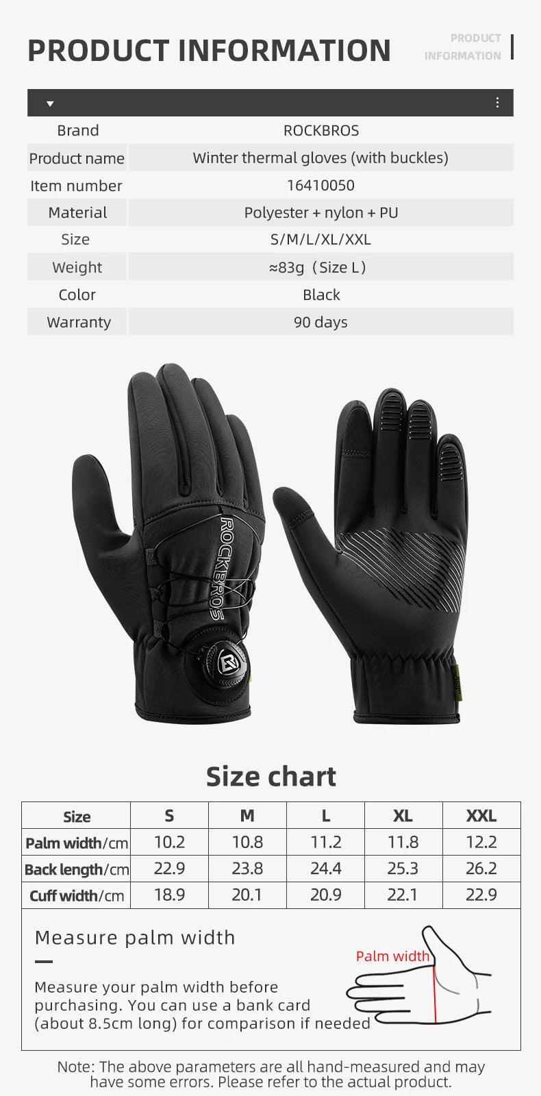 ROCKBROS Warm Bicycle Gloves Outdoor Touch Screen Winter Gloves Windproof Motorcycle Scooter Ski Anti-slip Thermal Bike Glove