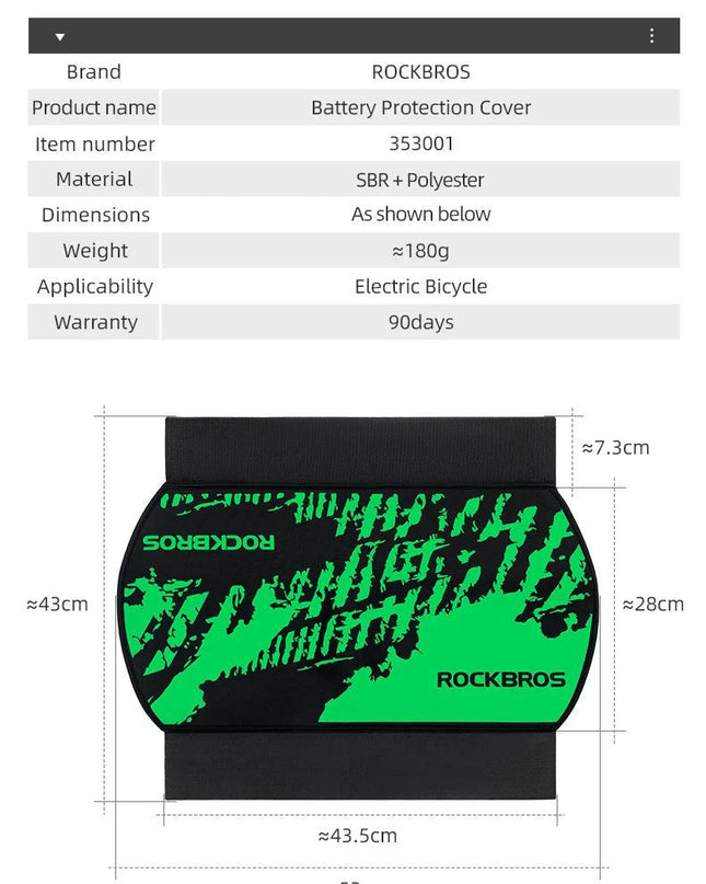 ROCKBROS Electric Bike Battery Cover Thick Weatherproof Dust Dustproof Reflective Scratch-Resistant Insulation Protector Winter