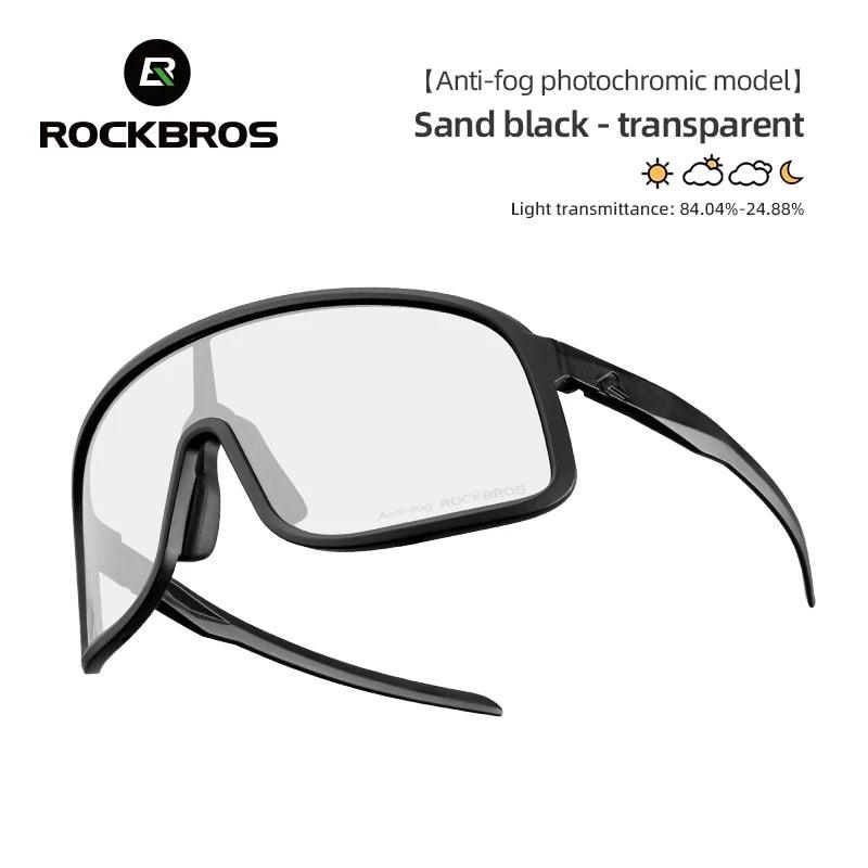 ROCKBROS Photochromic Glasses  HD Large-frame Lens Outdoor Riding Sunglasses UV400 Eyewear Sports Eye Protection Cycling Goggles