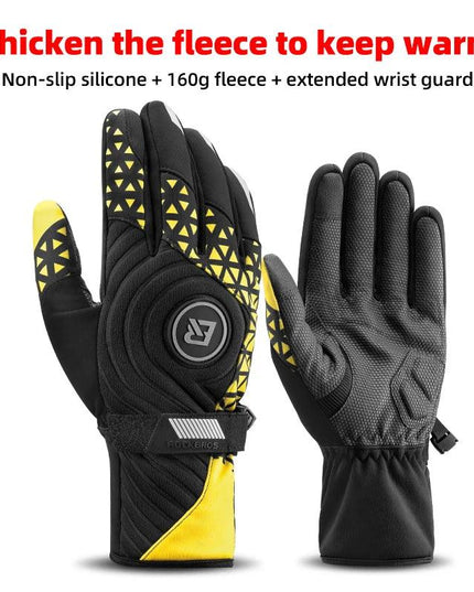 ROCKBROS Bicycle Gloves Winter Warm Motorcycle Full Finger Cycling Gloves Screen Touch Ski Sports Gloves Hiking Thermal Mitten