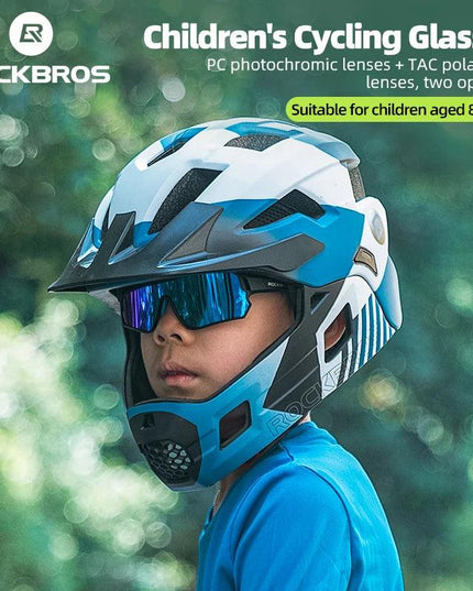 ROCKBROS Child Photochromic Polarized Sunglasses Bicycle Eyewear UV400 Kids Bike Goggles Protection Classic Windproof Glasses