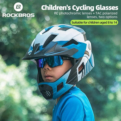 ROCKBROS Child Photochromic Polarized Sunglasses Bicycle Eyewear UV400 Kids Bike Goggles Protection Classic Windproof Glasses