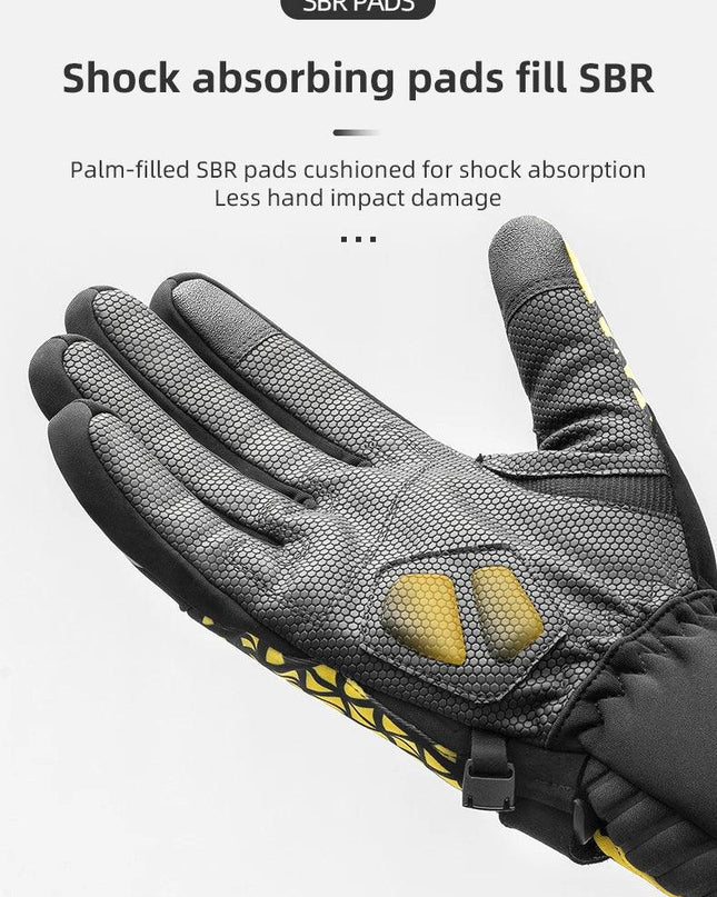 ROCKBROS Bicycle Gloves Winter Warm Motorcycle Full Finger Cycling Gloves Screen Touch Ski Sports Gloves Hiking Thermal Mitten