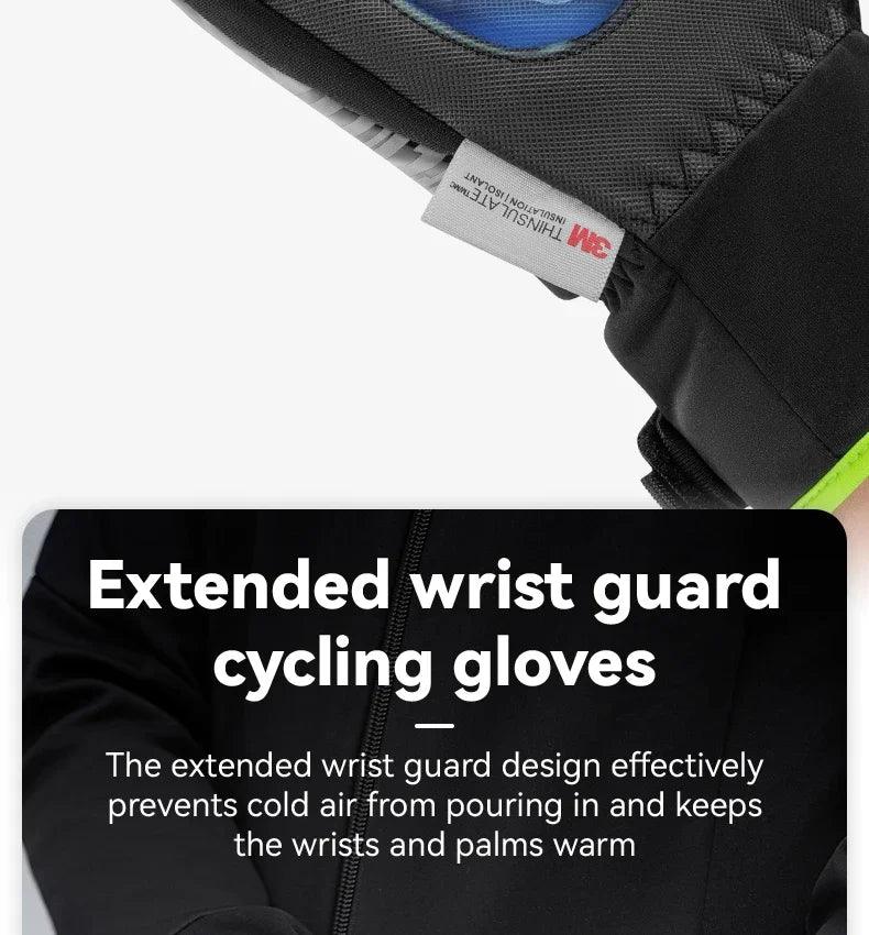 ROCKBROS Cycling Gloves Winter Windproof Keep Warm Reflective Gloves Thickened Palm Pad Touch Screen Night Cycling Glove MTB Men