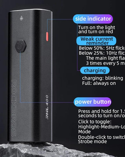 ROCKBROS Bike Light Rainproof Type-C Charging LED 2000mAh MTB Front Lamp Headlight Aluminum Ultralight Flashlight Bicycle Light