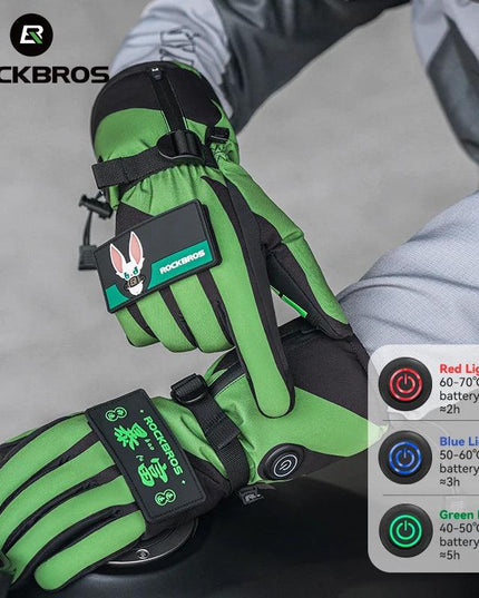 ROCKBROS Heat Skiing Gloves Electric Heated Gloves Winter Thermal Gloves Snowboard Cycling Motorcycle Bicycle Ski Outdoor Glove
