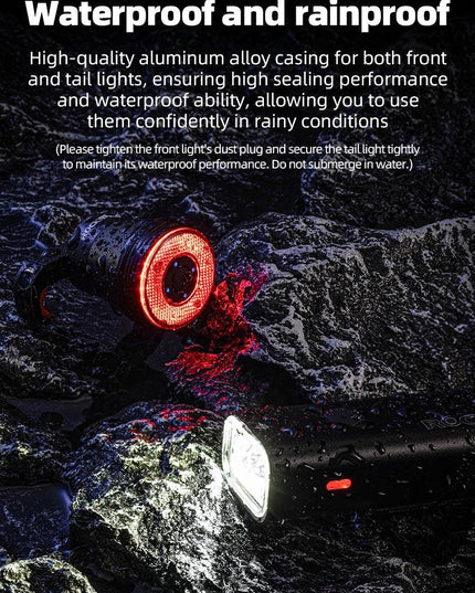 ROCKBROS Bike Light Waterproof Type-C Rechargeable Bicycle Headlight 200M Range Flashlight With Tail light Cycling Accessory