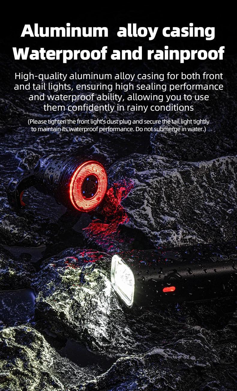 ROCKBROS Bike Light Waterproof Type-C Rechargeable Bicycle Headlight 200M Range Flashlight With Tail light Cycling Accessory