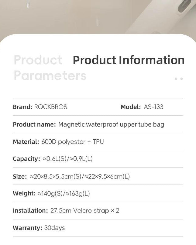 ROCKBROS Bicycle Tube Bag Magnetic Bike Front Bag Waterproof Portable Front Frame Pack Cycling Storage For MTB Road Bike