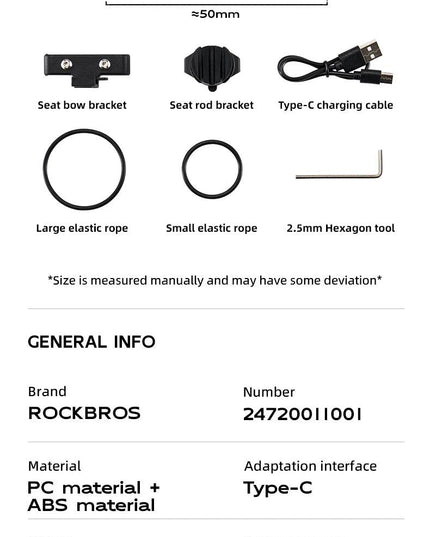 ROCKBROS Bike Tail Light Auto Start/Stop Brake Sensing Bicycle Tail light Type-C Rechargeable Wireless Warning Tail light