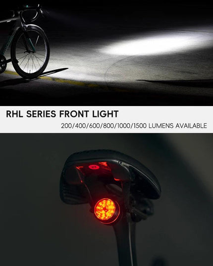 ROCKBROS Bike Light Set MTB Road Cycling Light Waterproof 200LM/400LM Bicycle Headlight + Smart Rear Light Auto Brake Sensing