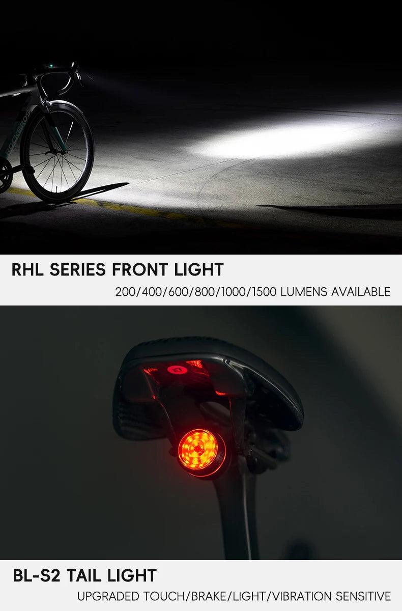 ROCKBROS Bike Light Set MTB Road Cycling Light Waterproof 200LM/400LM Bicycle Headlight + Smart Rear Light Auto Brake Sensing