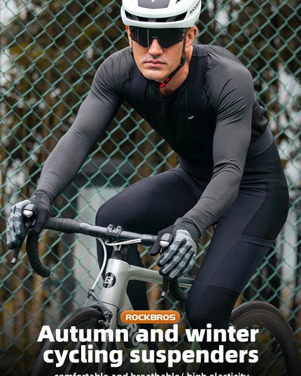 ROCKBROS Men's Cycling Straps Trousers Seamless Women Autumn Warm Breathable Bicycle Clothes Side Pocket Pad Road Bike Bib Pants
