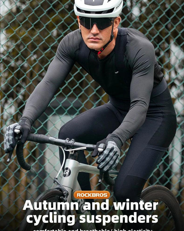 ROCKBROS Men's Cycling Straps Trousers Seamless Women Autumn Warm Breathable Bicycle Clothes Side Pocket Pad Road Bike Bib Pants