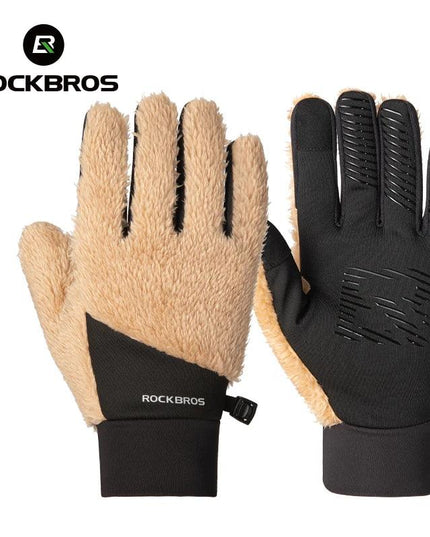 ROCKBROS Autumn Winter Ski Gloves Warm Windproof Gloves Cycling Snowboard Driving Double Layer Fleece-Lined Thickened Gloves