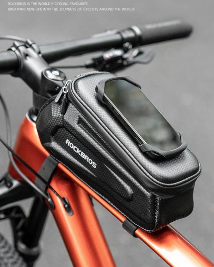 ROCKBROS Bike Bag Front Handlebar Bag Hard Shell 360° Cell Phone Holder With Touch Screen Waterproof Front Frame Cycling Bag