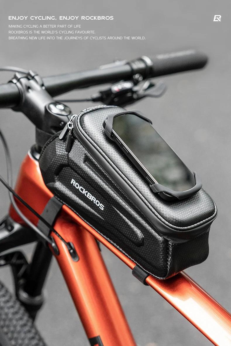 ROCKBROS Bike Bag Front Handlebar Bag Hard Shell 360° Cell Phone Holder With Touch Screen Waterproof Front Frame Cycling Bag