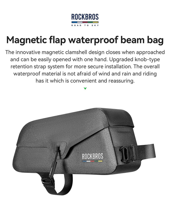 ROCKBROS Waterproof Bicycle Top Tube Bag Lightweight Bike Frame Pack Durable Cycling Storage Bag for Mountain and Road Bikes
