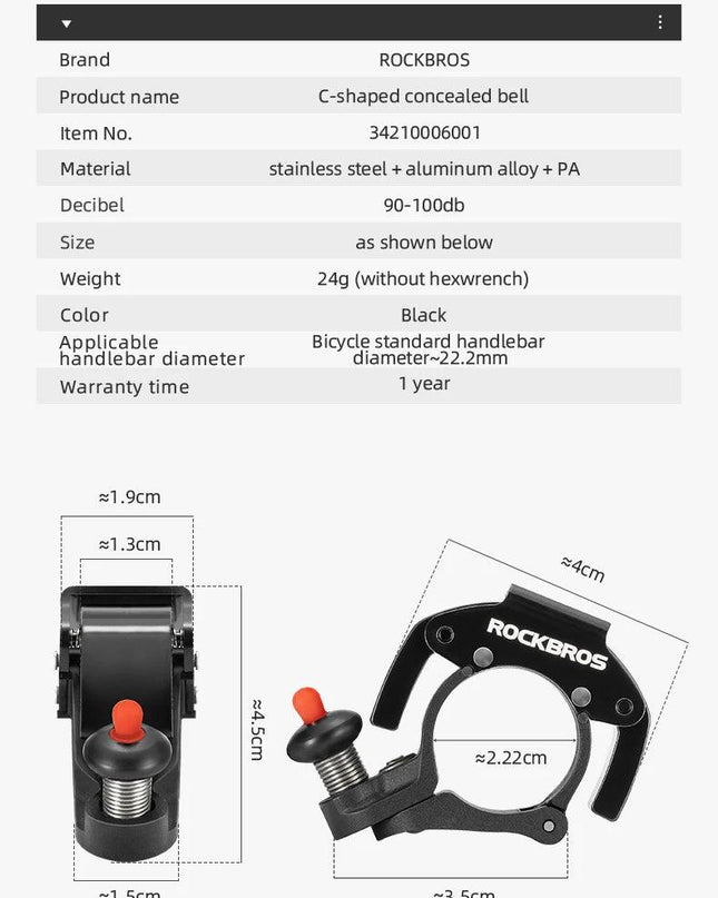ROCKBROS Bicycle Bell Stainless Cycling Horn Mountain Road Anti-theft Alarm Horn Handlebar Bell Horn Classic Bicycle Accessories