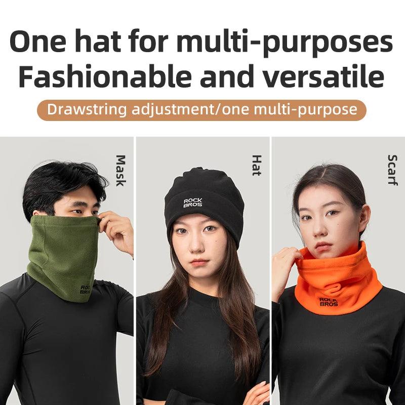 ROCKBROS Winter Scarf Hats Fleece Windproof Balaclava Hiking Warm Mask Bandana Ear Neck Cover Thermal Camping Sport Gear