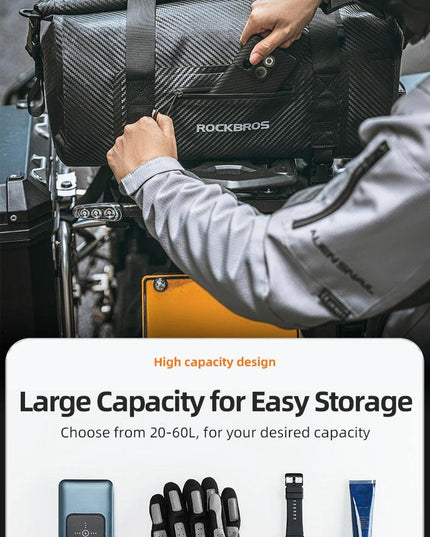 ROCKBROS Waterproof Motorcycle Pannier PVC 20L-60L Tail Bag Travel  Rear Seat Luggage Bag Multiple Carry Motorcycle AccessorIes