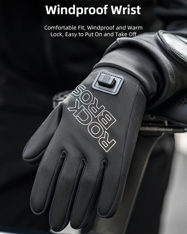 ROCKBROS Heated Gloves USB Rechargeable Touch screen Fingertips Large Heating Area Skiing Gloves Winter Warm Windproof Gloves