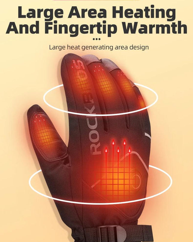 ROCKBROS Electric Heated Gloves Warmer Ski Gloves With Battery Powered Snowboard Cycling Glove Non-slip Touch Screen Gloves