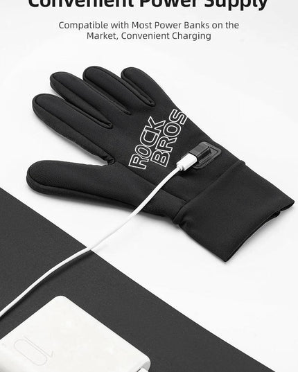 ROCKBROS Heated Gloves USB Rechargeable Touch screen Fingertips Large Heating Area Skiing Gloves Winter Warm Windproof Gloves