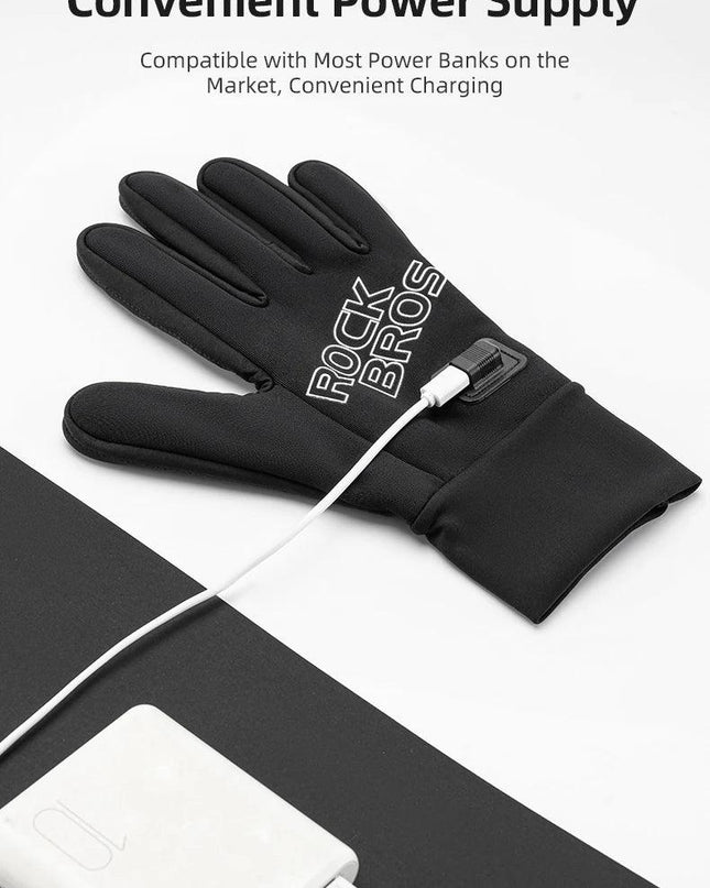ROCKBROS Heated Gloves USB Rechargeable Touch screen Fingertips Large Heating Area Skiing Gloves Winter Warm Windproof Gloves