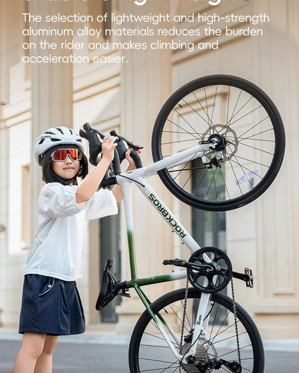 ROCKBROS Road Bike Student Teenager 22 inch Aluminum Frame Bike 10 Speed Disc Brake Bicycle Lightweight City Bike