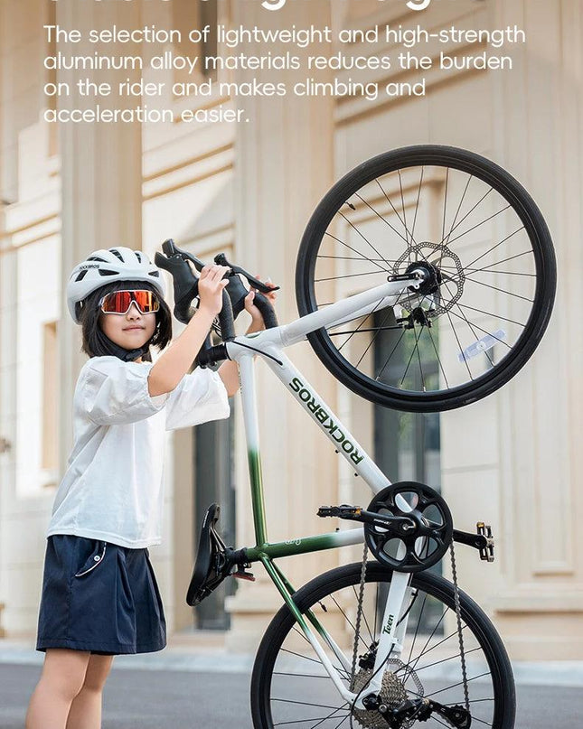 ROCKBROS Road Bike Student Teenager 22 inch Aluminum Frame Bike 10 Speed Disc Brake Bicycle Lightweight City Bike