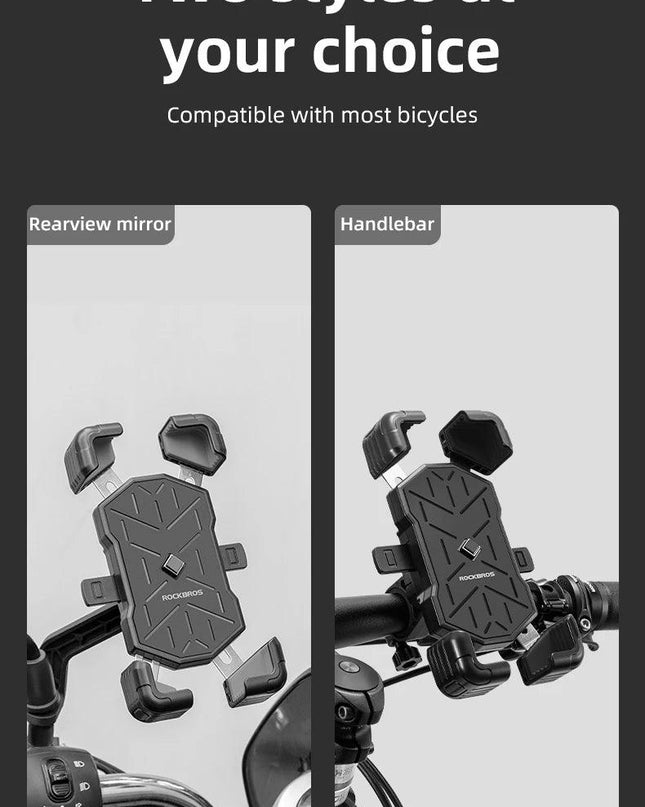 ROCKBROS Bike Phone Holder 360° View Universal Bicycle Phone Holder 4.5-7.2inch Mobile Phone Stand Shockproof Motorcycle Bracket