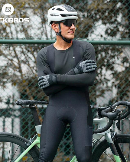 ROCKBROS Men's Cycling Straps Trousers Seamless Women Autumn Warm Breathable Bicycle Clothes Side Pocket Pad Road Bike Bib Pants