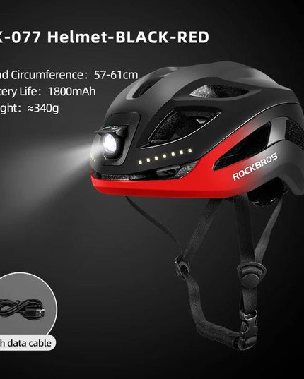 ROCKBROS Bicycle Light Helmet Type-C Charging Cycling Helmet Rechargeable Adjustable MTB Safely Mountain Road Scooter Helmet
