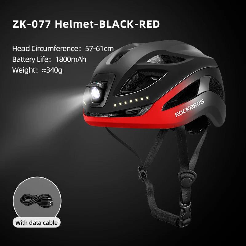 ROCKBROS Bicycle Light Helmet Type-C Charging Cycling Helmet Rechargeable Adjustable MTB Safely Mountain Road Scooter Helmet