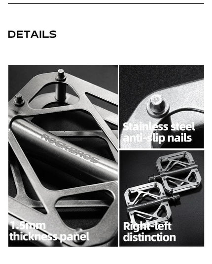 ROCKBROS Titanium Alloy Bike Pedals Ultralight Anti-slip Wide Pedal MTB Road Bike Stainless Steel Nails Cycling Accessories