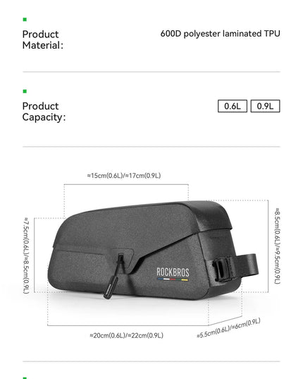 ROCKBROS Waterproof Bicycle Top Tube Bag Lightweight Bike Frame Pack Durable Cycling Storage Bag for Mountain and Road Bikes