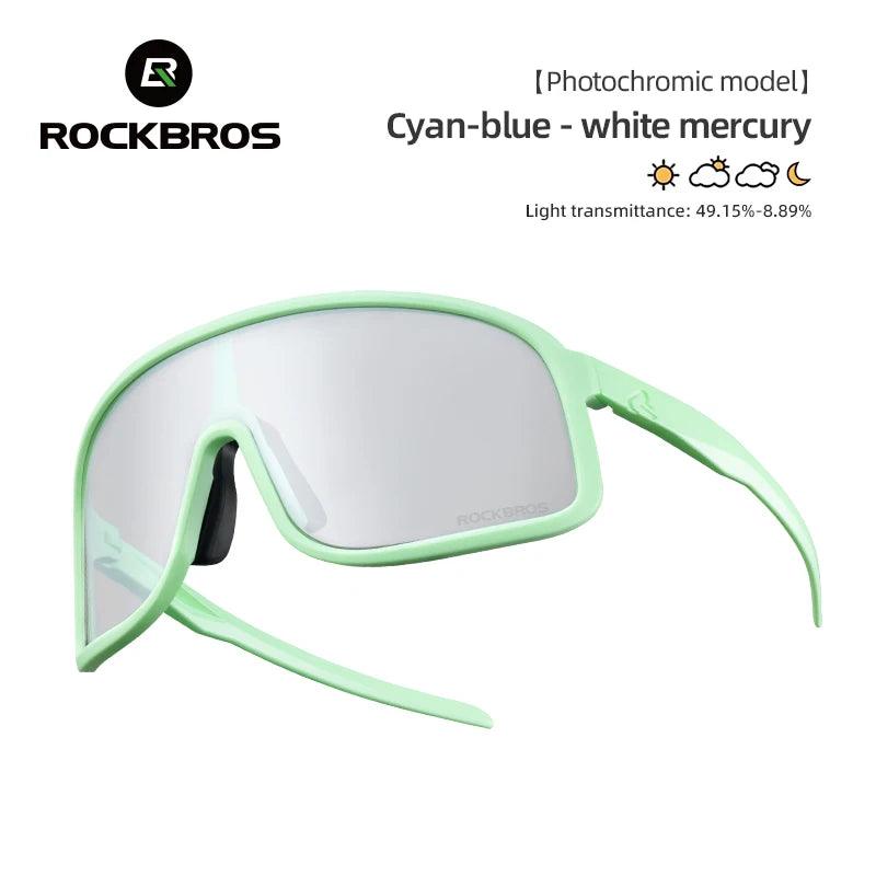 ROCKBROS Photochromic Glasses  HD Large-frame Lens Outdoor Riding Sunglasses UV400 Eyewear Sports Eye Protection Cycling Goggles