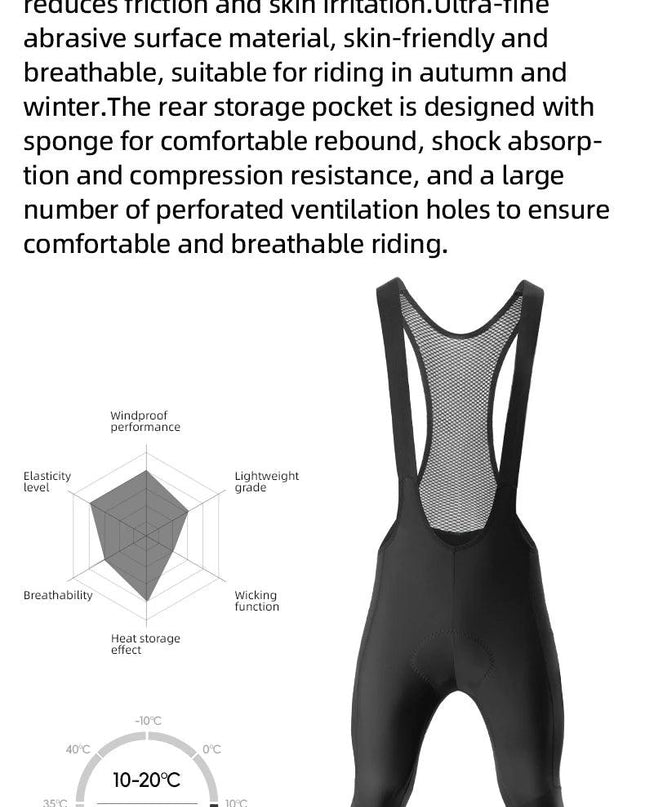 ROCKBROS Windproof Warm Bicycle Pants Winter Removable Buckle Strap Pants High Quality Shock-Absorbing Comfort Pad Pants MTB Men