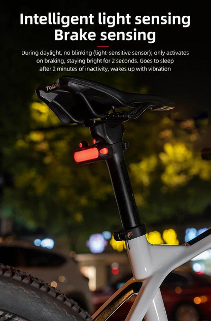 ROCKBROS Bike Rear Light IPX6 Bike Taillight LED Type-C Charging 5Modes Safety Warning Cycling Smart Taillight Rear Bicycle Lamp